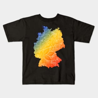 Colorful mandala art map of Germany with text in blue, yellow, and red Kids T-Shirt